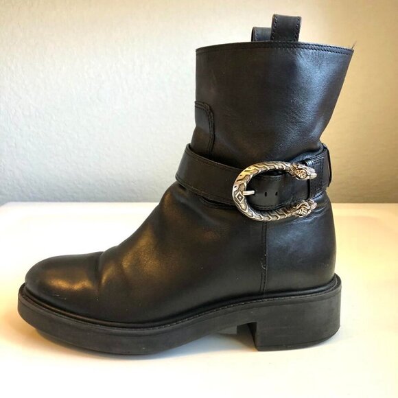 GUCCI Dionysus Tiger Buckle Ankle Boots Black Leather SZ 6 MSRP $980 - Picture 2 of 11
